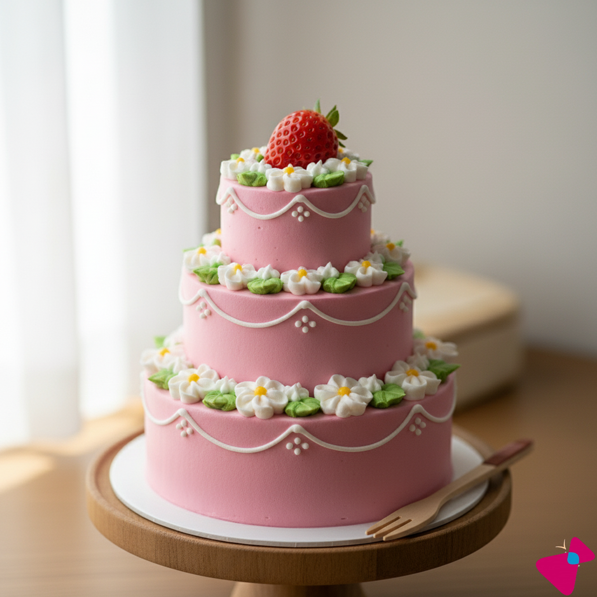Pristine Elegance: A Three-Tiered Bento Cake